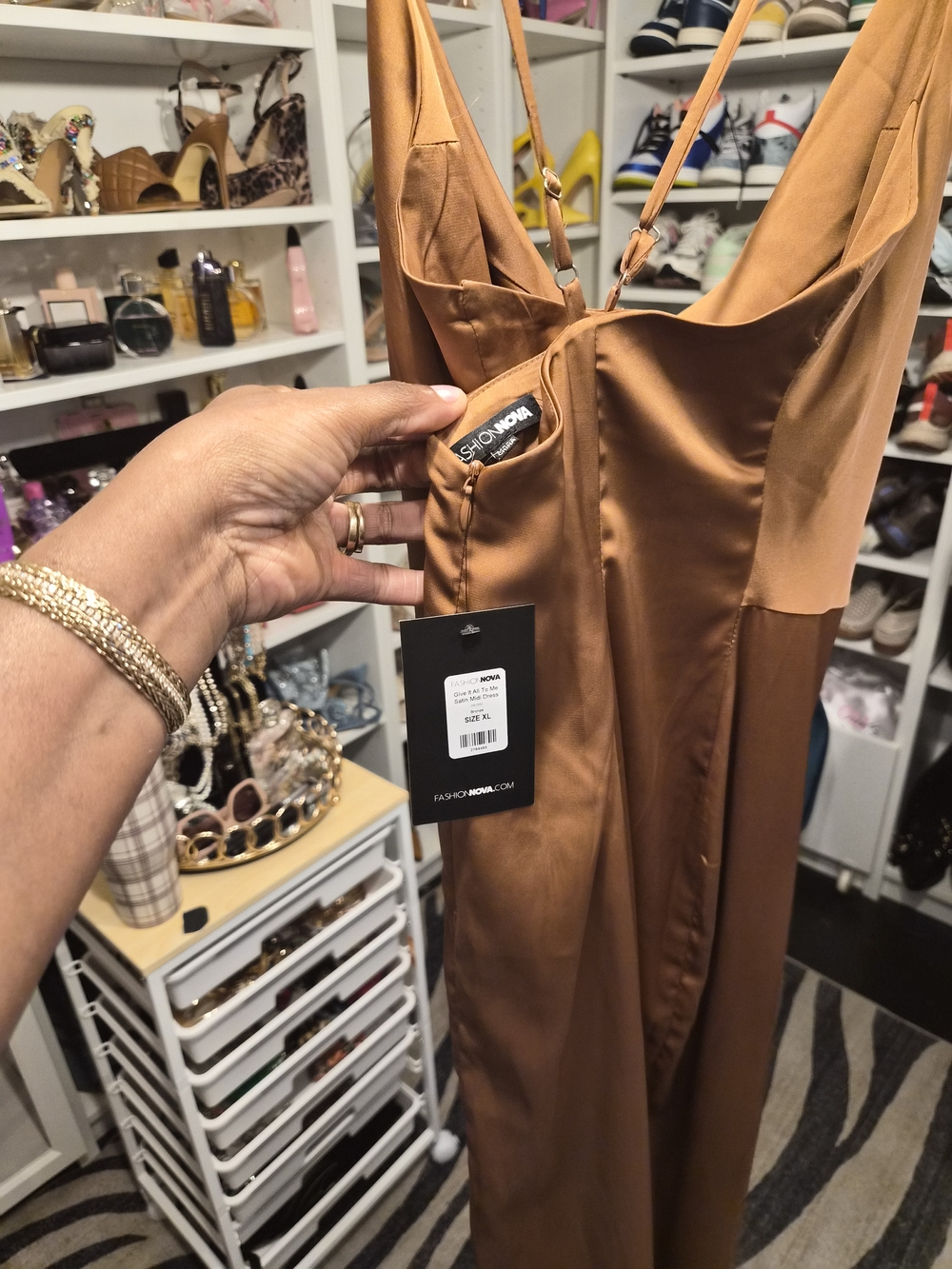 Fashion Nova Satin Copper-Brown Midi Dress